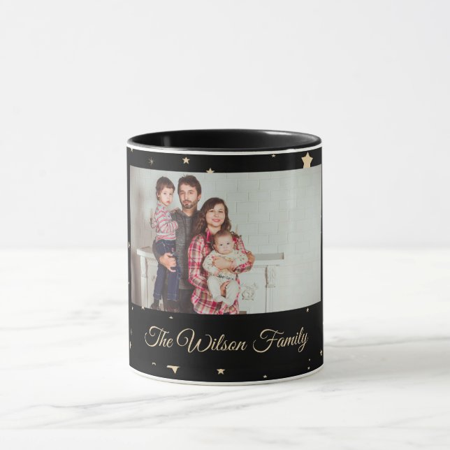Mug Noir et or étoile photo Noël (Centre)