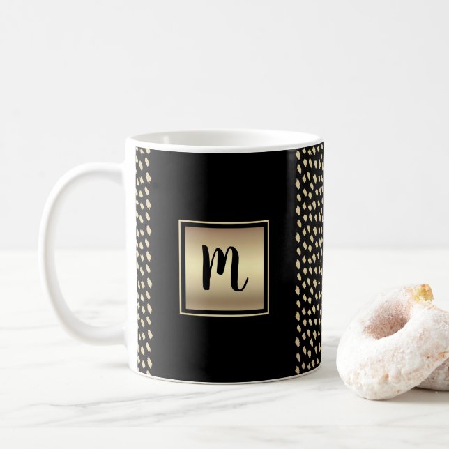 Mug Noir feuille d'or motif script monogramme moderne (Avec donut)