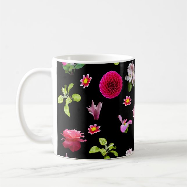 Mug Noir floral d'impression de photo de ressort 11 (Gauche)