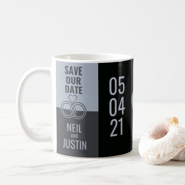 Mug Noir & Gris Moderne Enregistrer La Date (Avec donut)