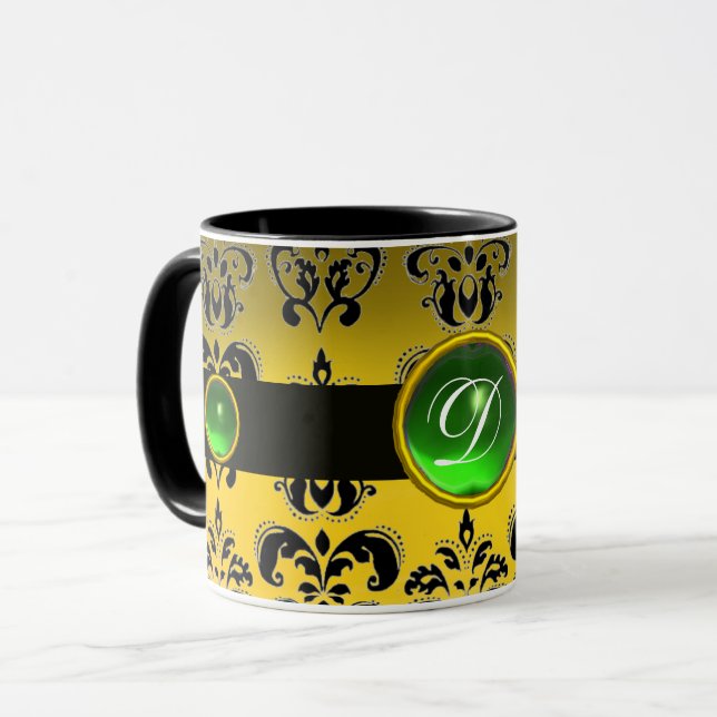 MUG NOIR JAUNE DOMMASQUE EMERALD GREEN GEM MONOGRAM (Devant gauche)