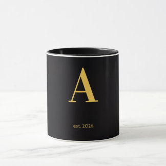 Mug noir lettre A dorée | Mug à monogramme minimal