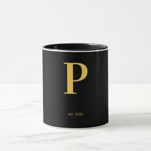Mug noir lettre dorée P   Mug à monogramme minimal
