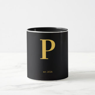 Mug noir lettre dorée P | Mug à monogramme minimal