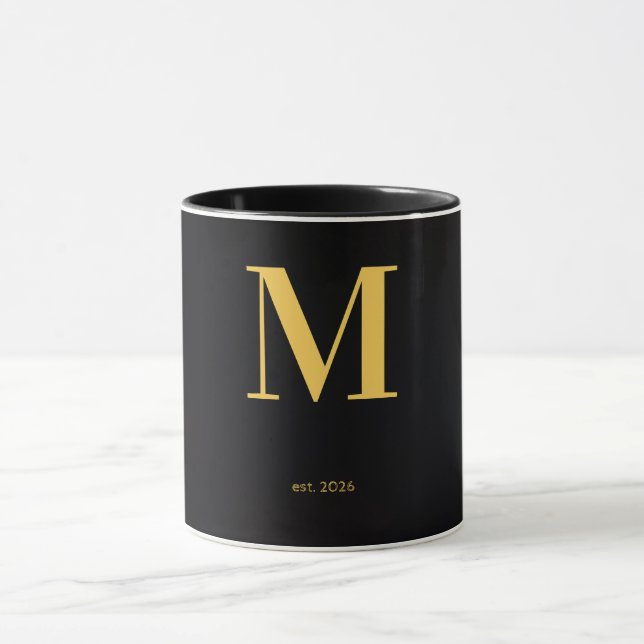 Mug noir lettre M or | Mug à monogramme minimalist (Centre)