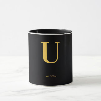 Mug noir lettre U dorée | Mug à monogramme minimal