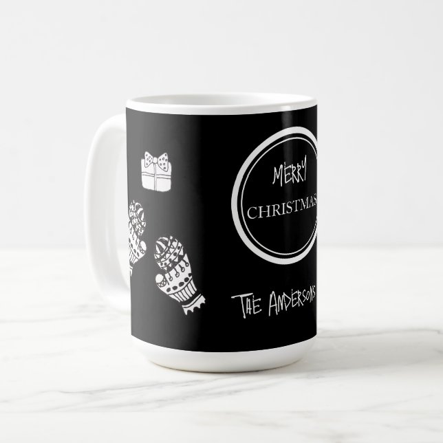 Mug Noir moderne et blanc Personnalisé (Devant gauche)