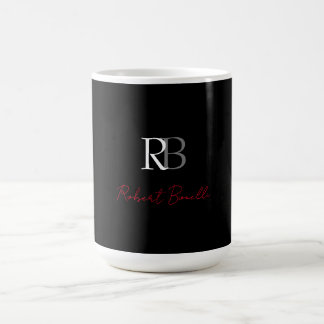 Mug Noir moderne Noir Monogramme Initiales Nom