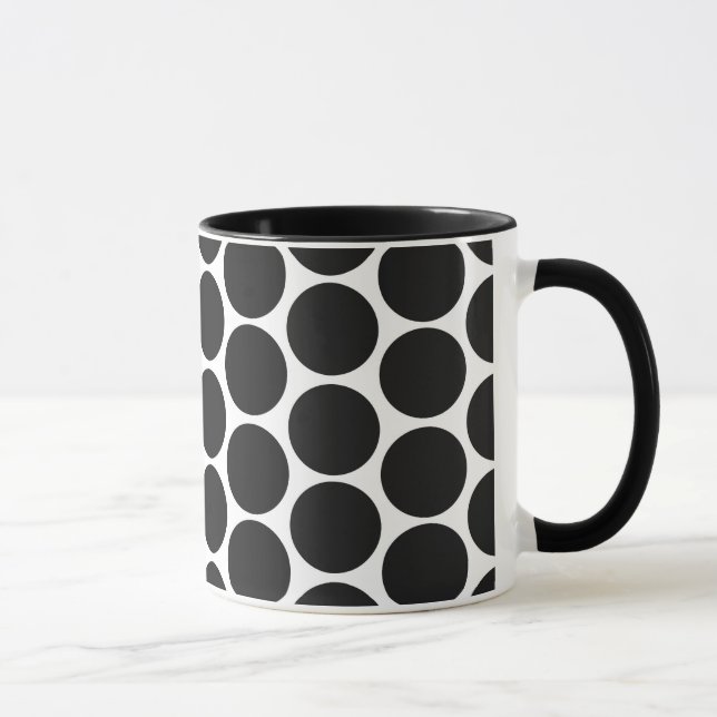 MUG NOIR MODERNE, POIS BLANCS (Droite)