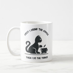 Mug noir moderne première boisson chat drôle texte