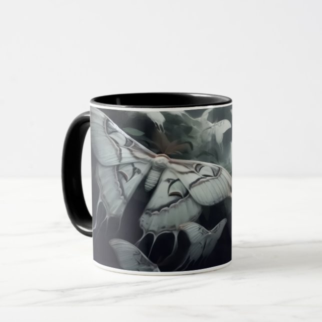 Mug Noir n blanc Bouge de café de la teigne (Devant gauche)