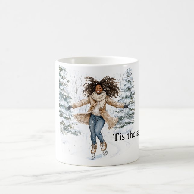 Mug Noir Noël de patinage de fille (Centre)