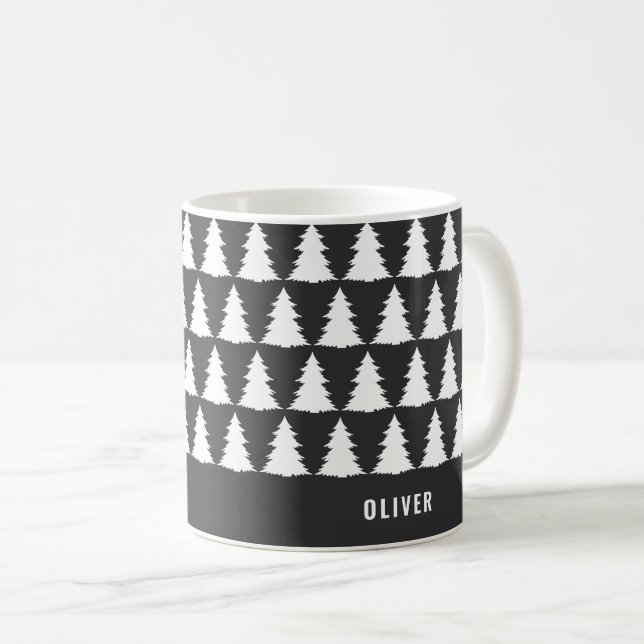 Mug Noir noir rétro Noël moderne minimal unique (Devant droit)