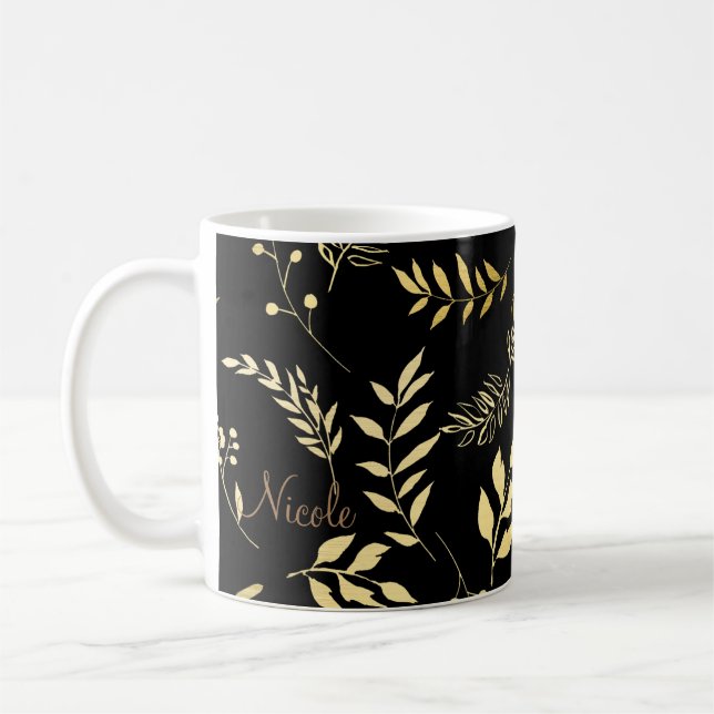 Mug Noir & Or Botanique Glam Floral Feuille Chic (Gauche)