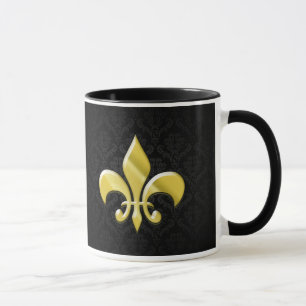 Mug Noir/or Damask Fleur de Lis