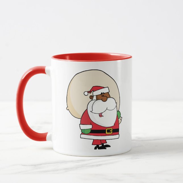 Mug Noir Père Noël avec sac de jouets (Gauche)