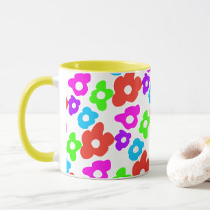 Mug Noir rétro Arc-en-ciel couleur Fleurs Motif