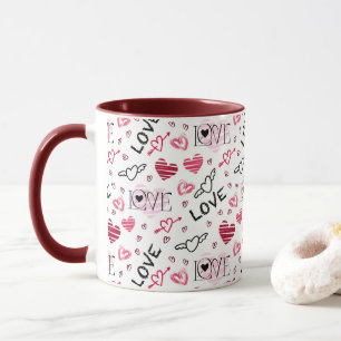 Mug Noir rose Coeurs Marroon Aimer Motif