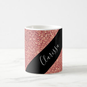 Mug Noir rose de parties scintillantes d'or de poussin