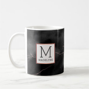 Mug Noir Rose Or Marbre moderne Look Monogramme