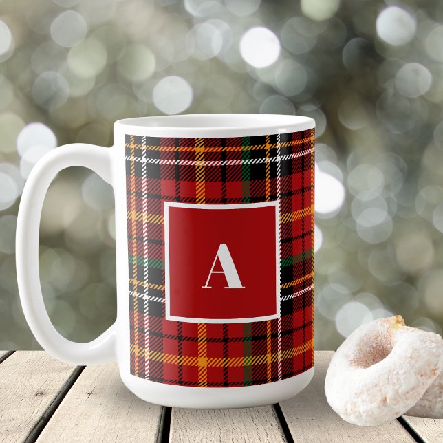 Mug Noir rouge classique Noël plaqué Monogramme initia (Créateur téléchargé)