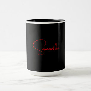 Mug Noir Rouge Votre Nom Minimaliste Moderne Calligrap