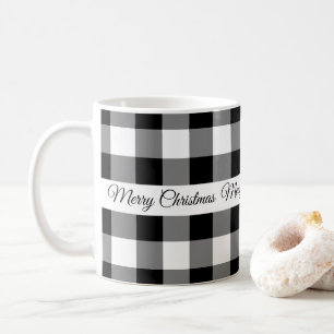 Mug Noir rustique À damiers Joyeux Noël