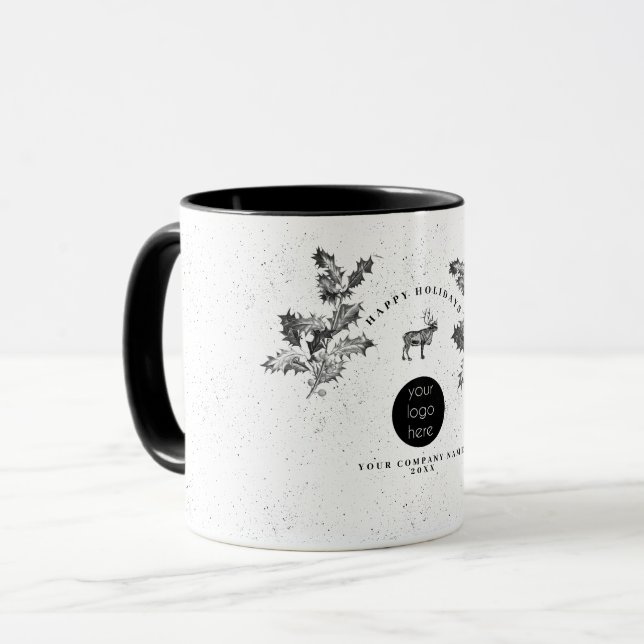Mug Noir Rustique Blanc Vacances Affaires Logo Noël (Devant gauche)