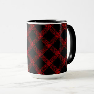 Mug Noir rustique et rouge vif plaid avec lignes épais