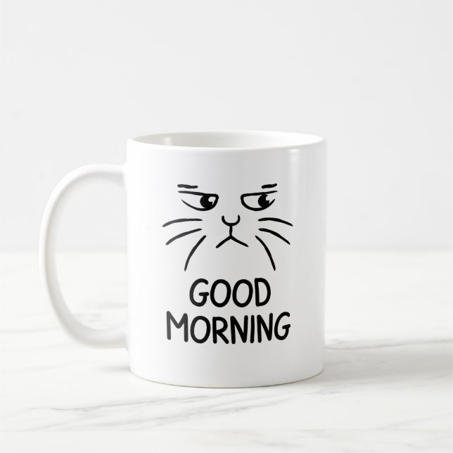 Mug Noir simple drôle amoureux des chats bonjour (Gauche)