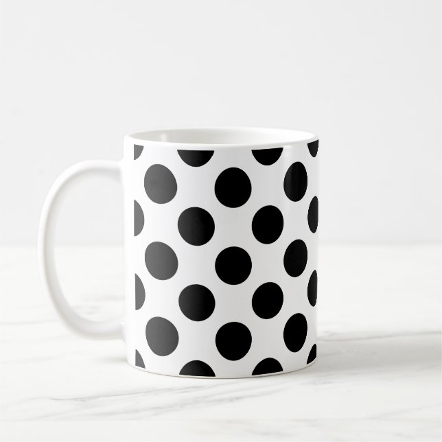 Mug Noir sur Blanc Grand Taille Pois Motif (Gauche)