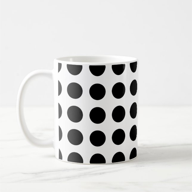 Mug Noir sur Blanc Grande taille Pois horizontaux (Gauche)