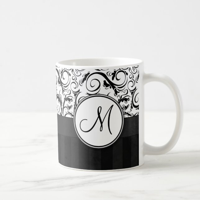 Mug Noir sur les mèches, les rayures et le monogramme (Droite)