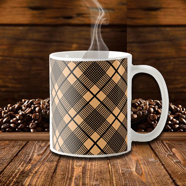 Mug Noir sur motif carreaux marron chameau Glen (Créateur téléchargé)