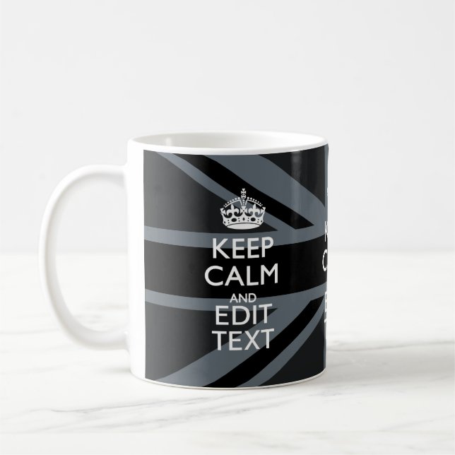 Mug Noir sur Noir Garder le calme Union Jack personnal (Gauche)
