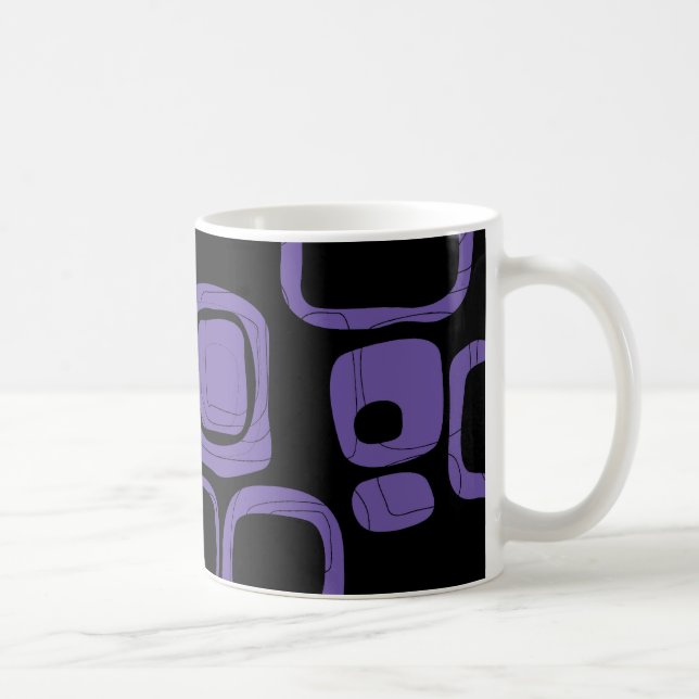 Mug Noir, Violet, Violet Retro Art Abstrait 2 (Droite)