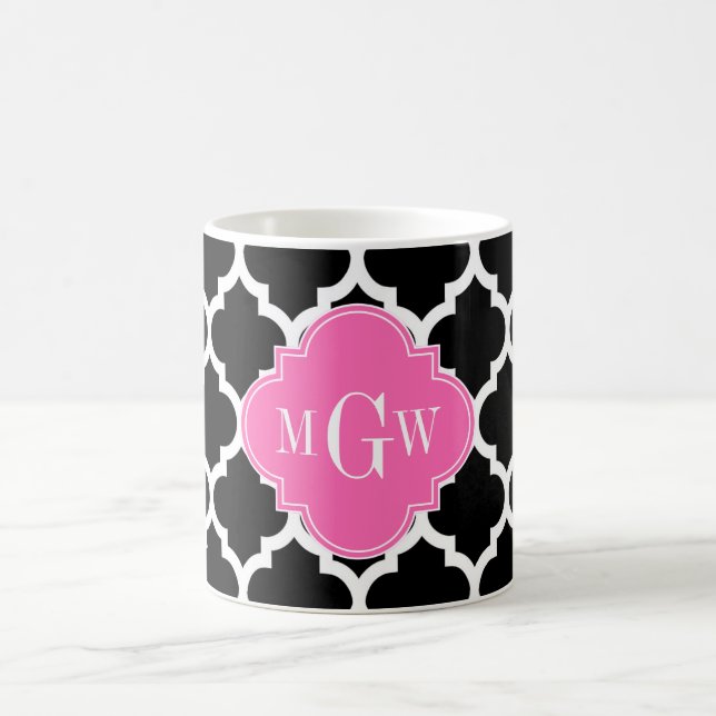 Mug Noir Wht Marocain #5 Rose Chaud #2 Nom Monogramme (Centre)