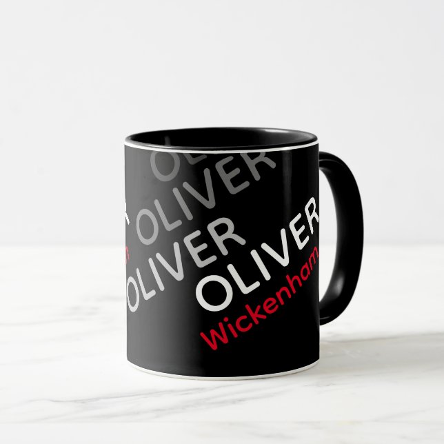 Mug noire de marque moderne avec nom (Devant droit)
