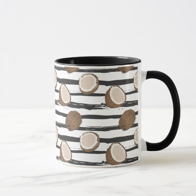 Mug Noix de coco sur le motif grunge de rayures (Droite)