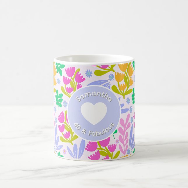 Mug nom 40e anniversaire aquarelle fleurs sauvages flo (Centre)