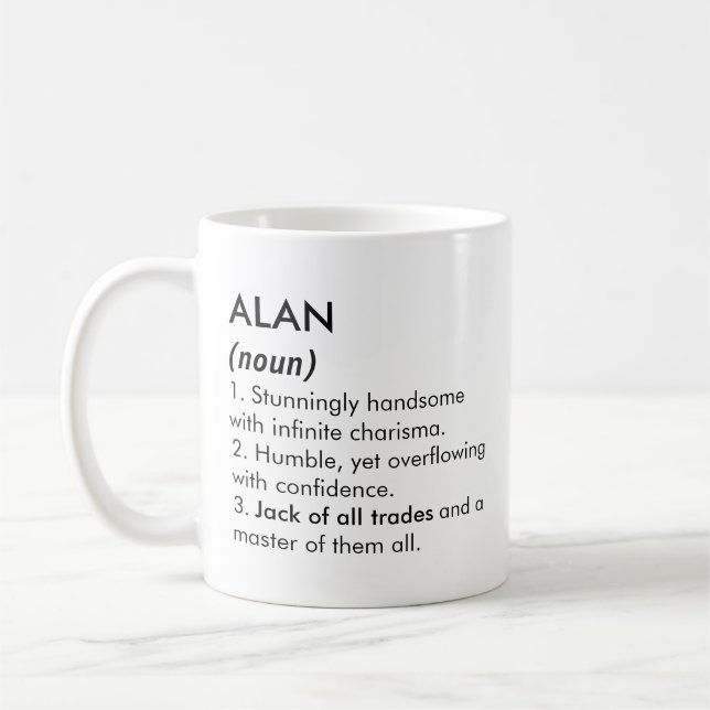 Mug Nom Alan, Nom éditable, Nom personnalisé (Gauche)