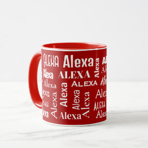 Mug Nom ALEXA blanc sur fond rouge