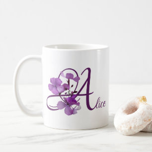 Mug Nom Alice personnalisable joli violet fleuri migno