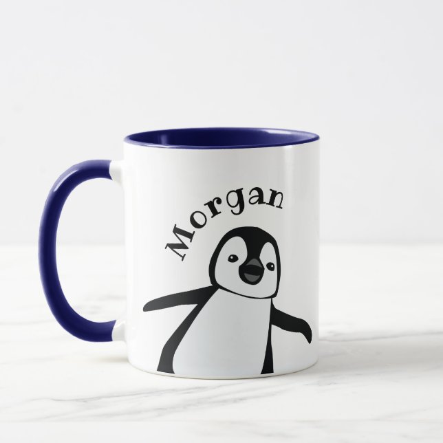 Mug Nom amusant de manchot mignon personnalisé (Gauche)