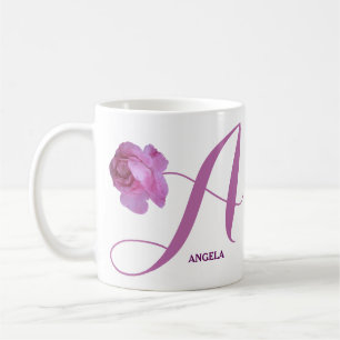 Mug Nom Angela personnalisable joli rose rose floral