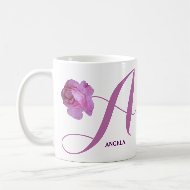 Mug Nom Angela personnalisable joli rose rose floral (Gauche)