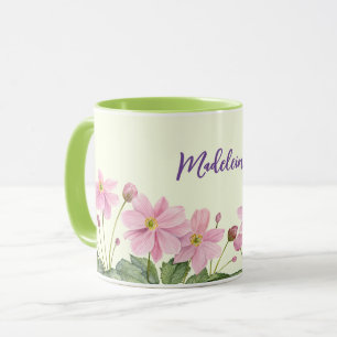 Mug Nom Aquarelle rose japonais anémone illustration