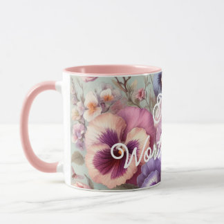 Mug Nom Aquarelle Vintages Pansies Fleurs Pastels