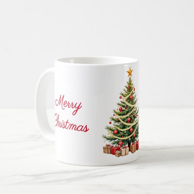 Mug Nom, Arbre Traditionnel Décoré, Joyeux Noël (Devant gauche)
