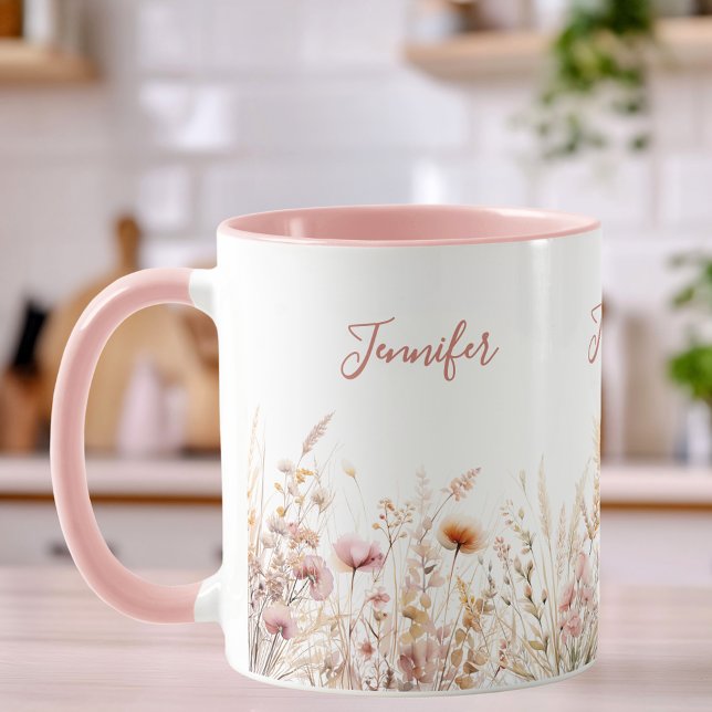 Mug Nom beige rose fleur sauvage (Créateur téléchargé)